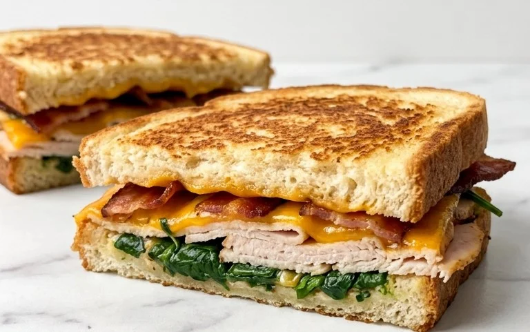 Turkey Cheddar Melt – Beef Beef Bacon Spinach Sandwich