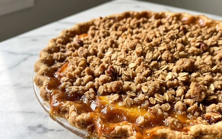 Brown Sugar Peach Crumble Pie-Sweet & Cozy Dessert
